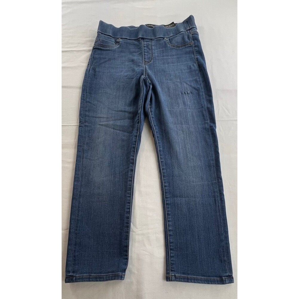 Liverpool Womens Medium Wash 2 Pocket Pull On Denim Blue Jean Capris Size 8